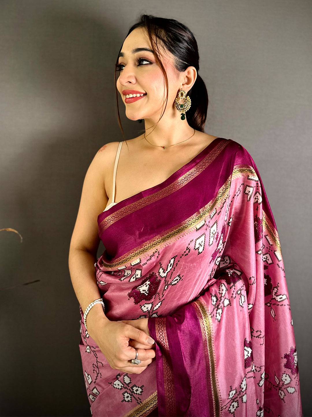 Stylish Floral Print Soft Dola Saree
