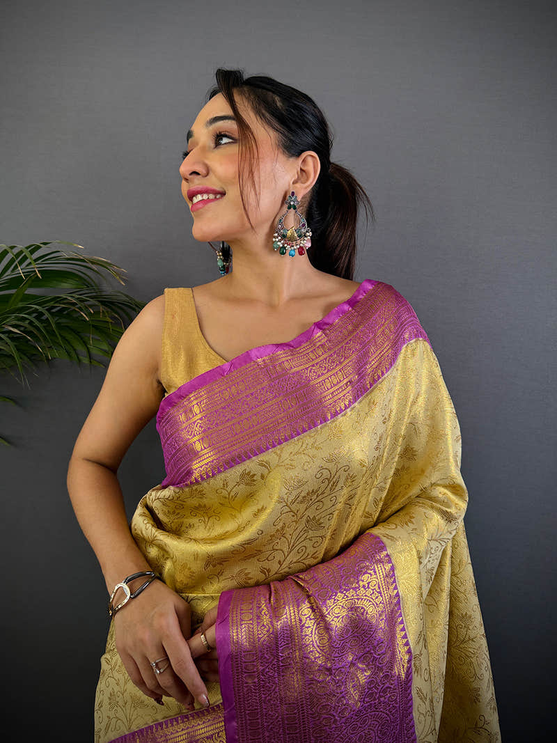 Golden Beige Dharmavaram Silk Saree