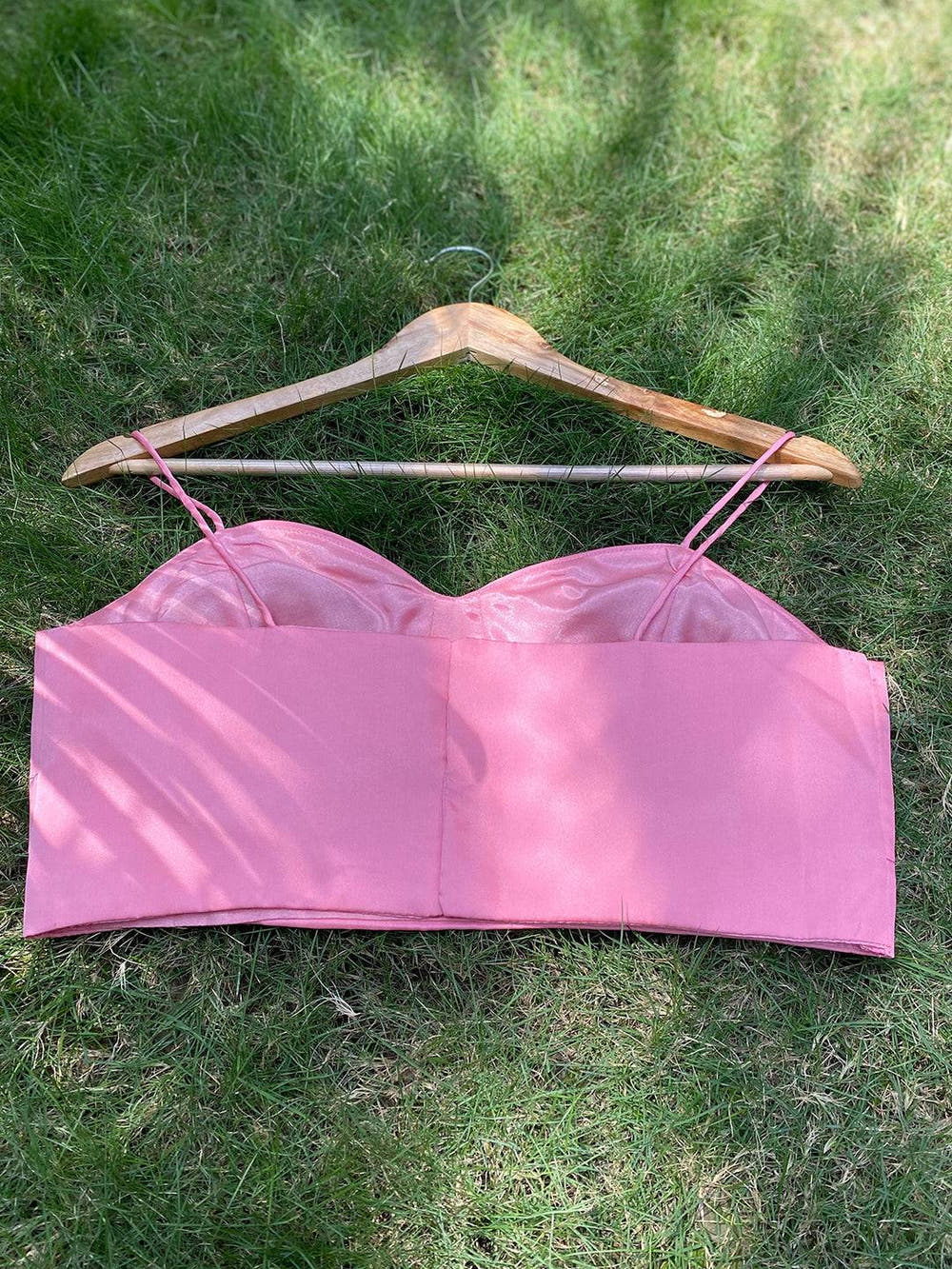 Back view of pink blouse for floral saree