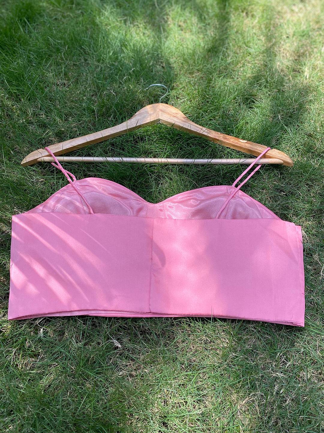 Back view of pink blouse for floral saree
