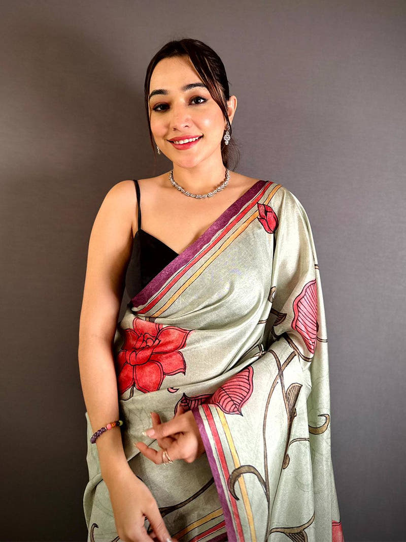 Heritage Flora Kalamkari Tussar Saree