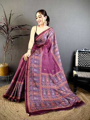 Royal Paisley Print Soft Zarna Silk Saree