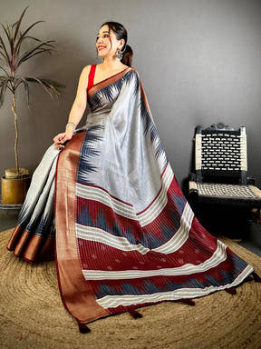 Opulent Soft Dola Self Zari Katha Weaving Saree