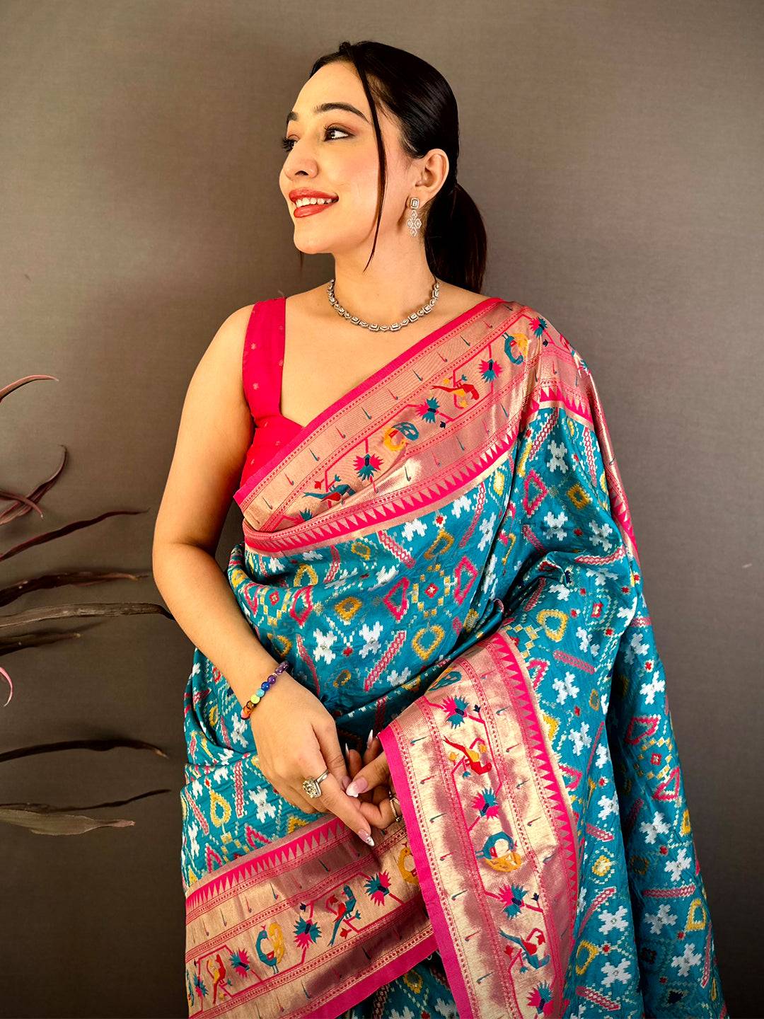 Turquoise Patola Silk Zari Weaving Saree