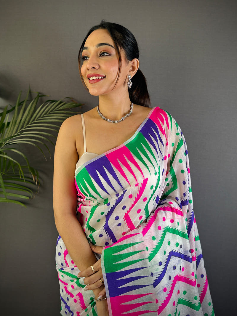 Elegance Dhakai Jamdani Cotton Silk Saree