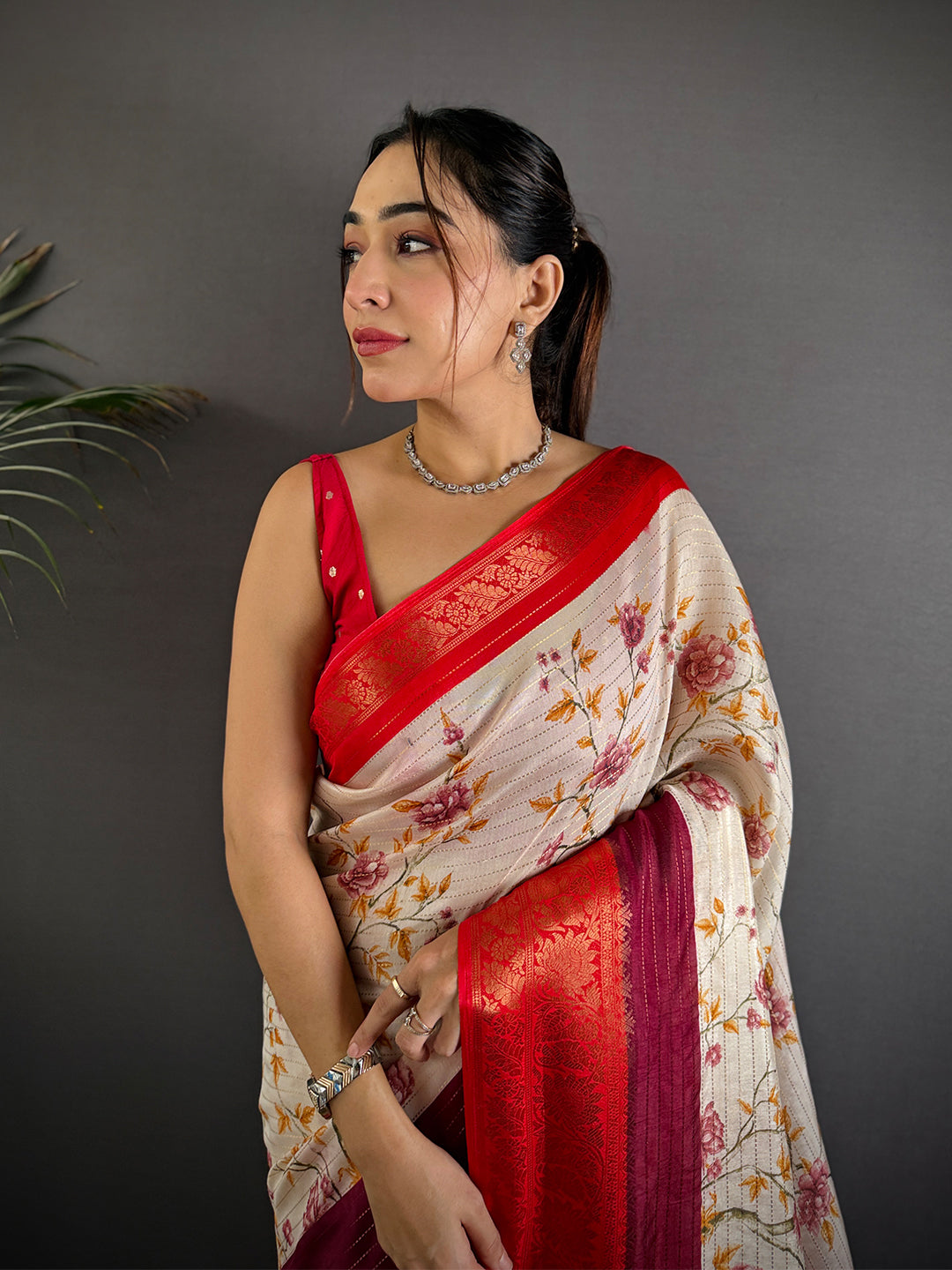 Red Soft Dola Silk Zari Katha Saree