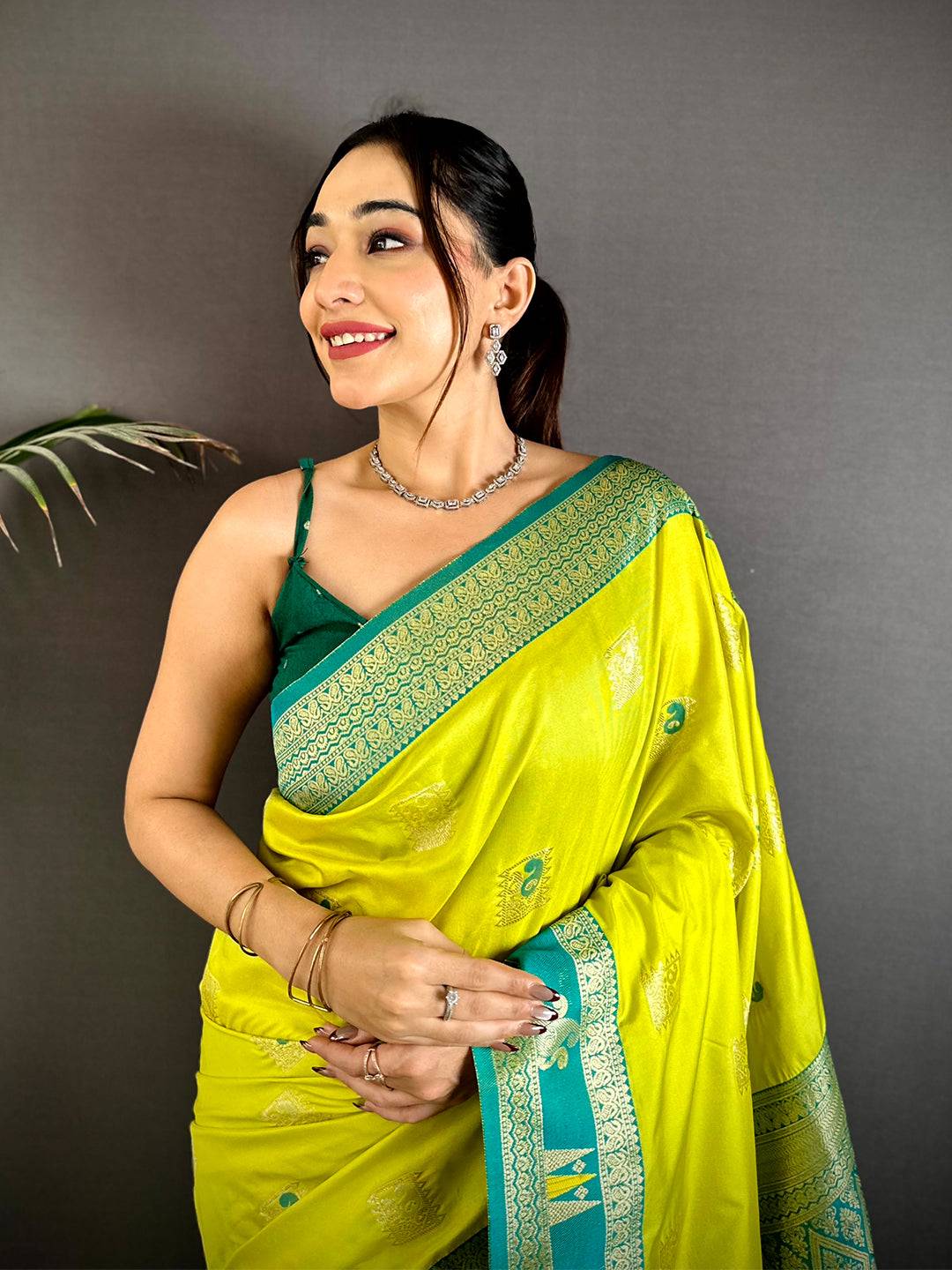 Lime Green Soft Silk Kanjivaram Saree