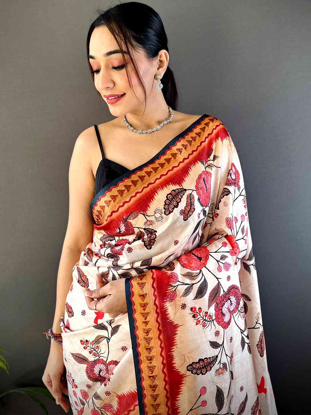 Toffee Peach Soft Silk Floral Saree