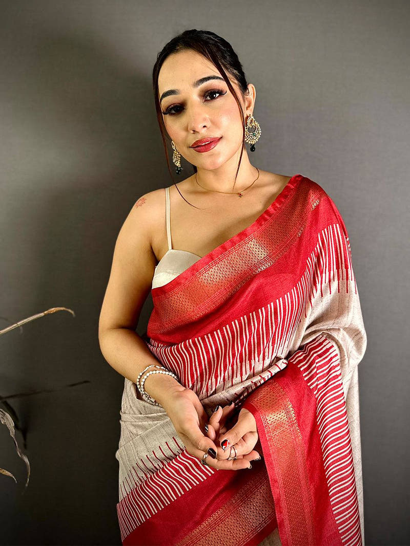 Elegant Tussar Ghicha Ikkat Gold Zari Saree