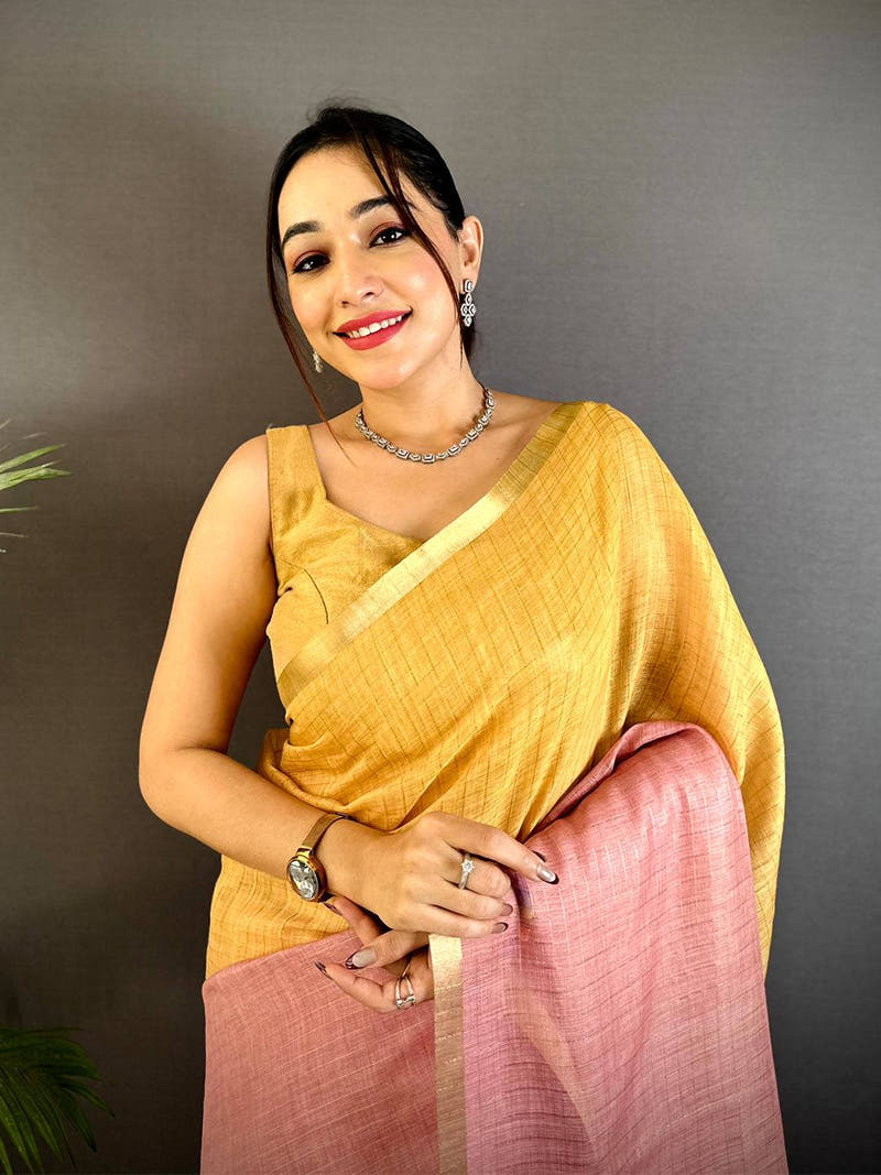 Graceful  Linen 90 Zari Check Saree