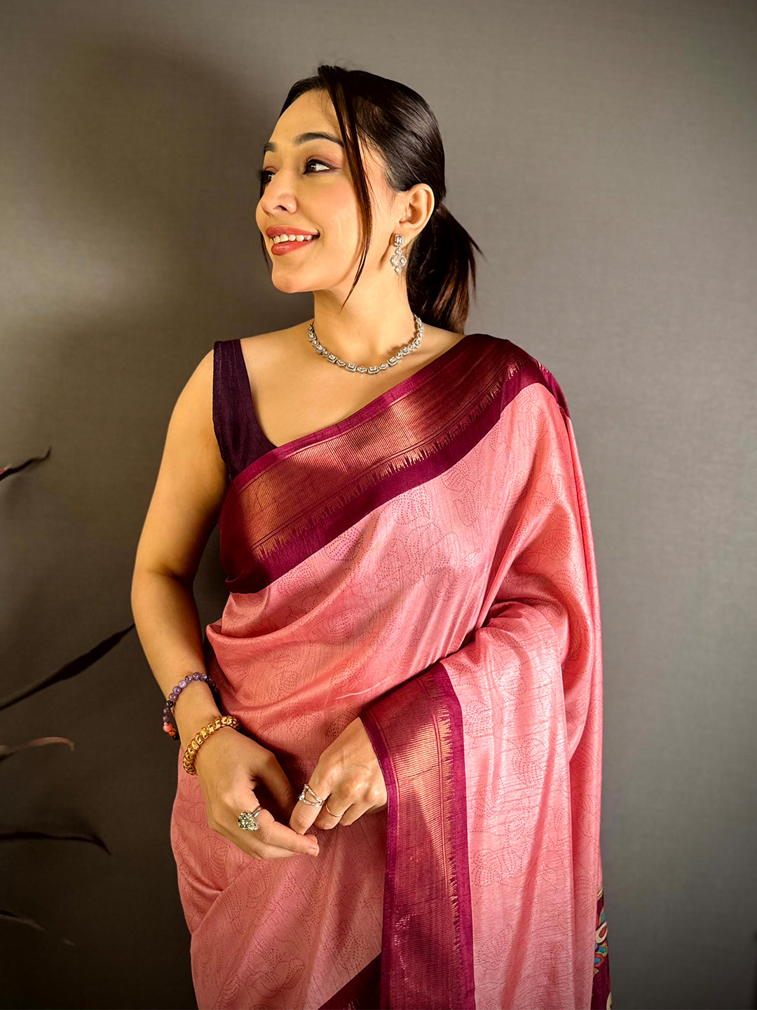 Pink Kalamkari Pallu Dola Saree
