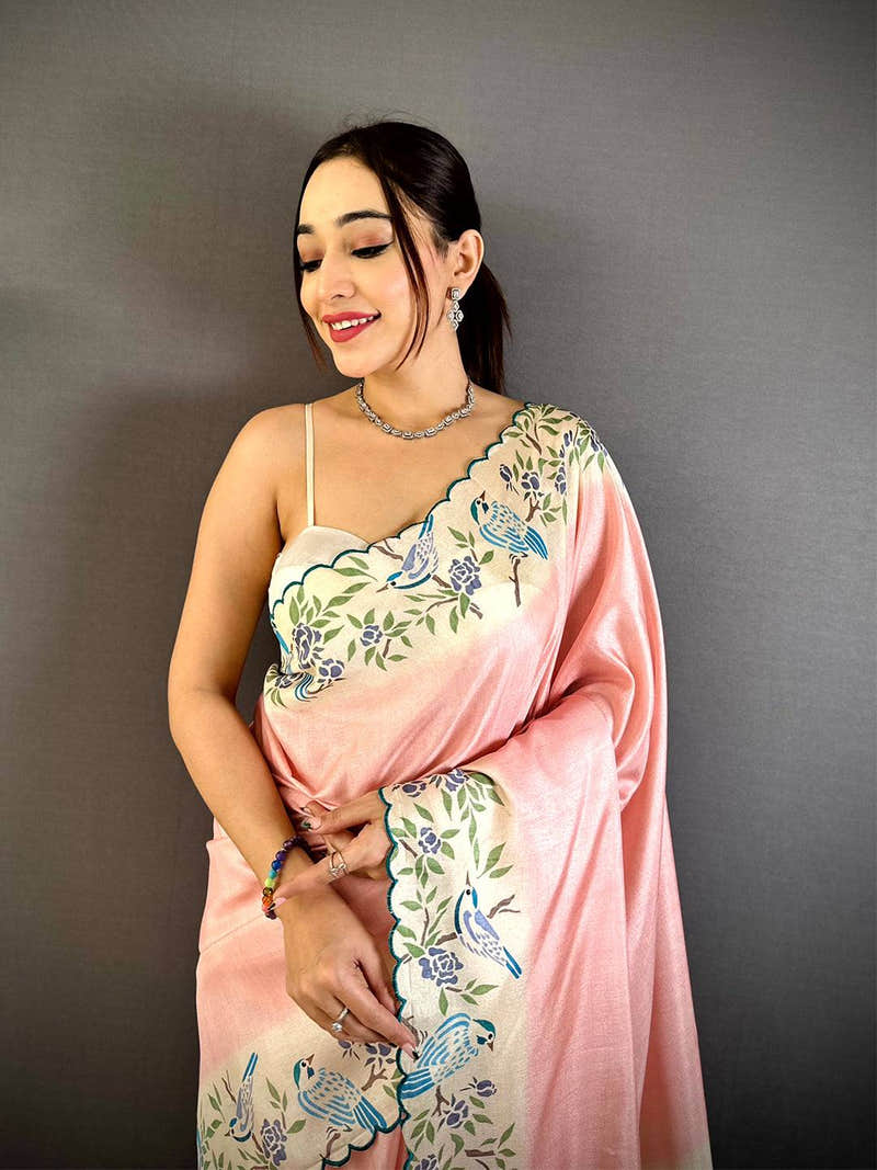 Elegant Tussar Cutwork Digital Saree