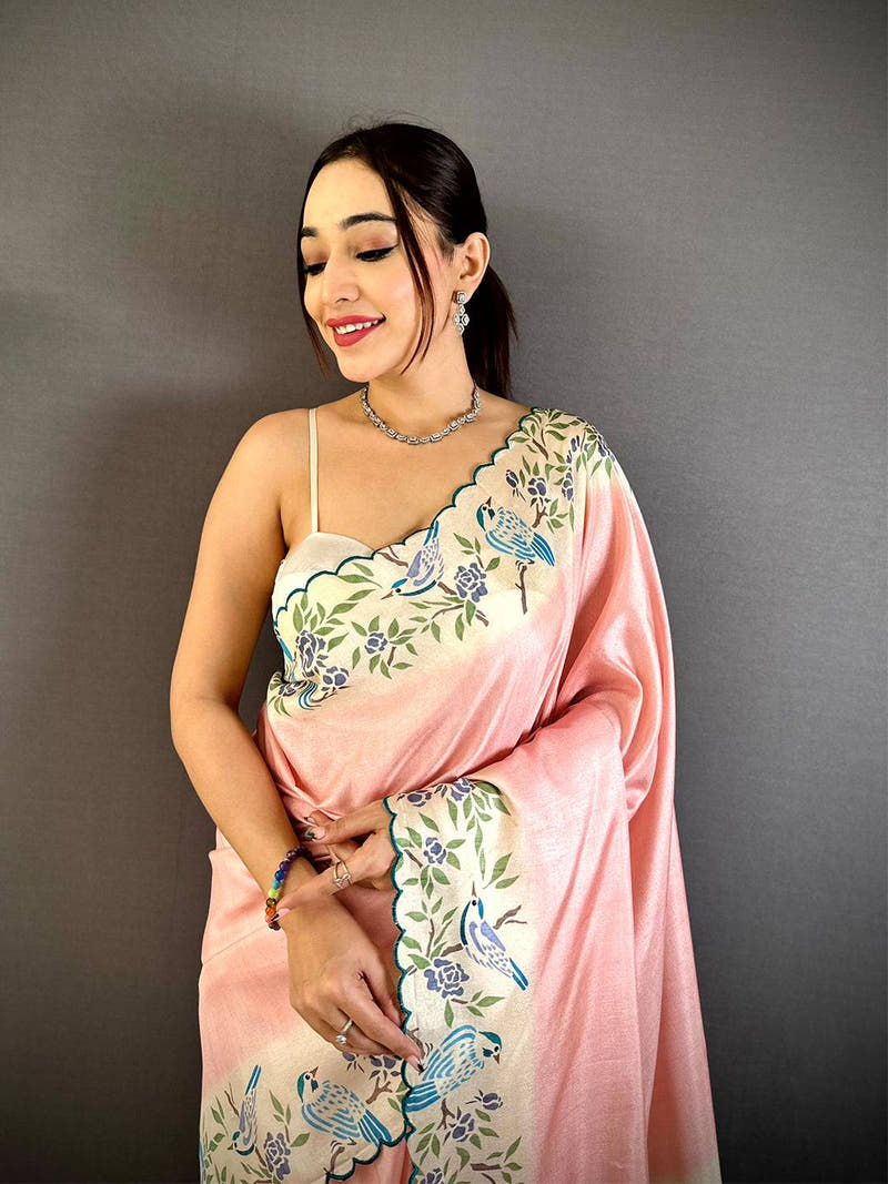 Elegant Tussar Cutwork Digital Saree