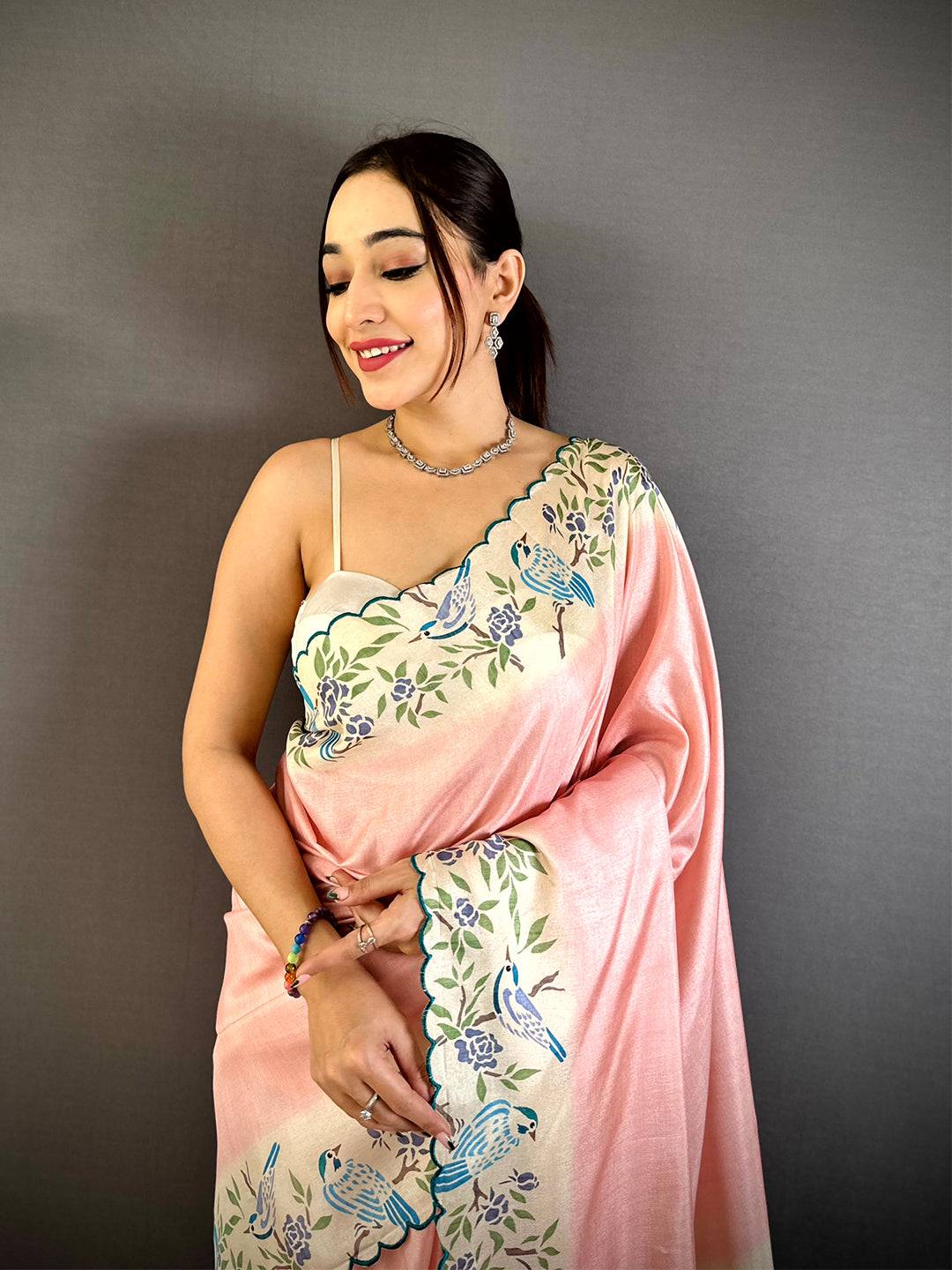Elegant Tussar Cutwork Digital Saree