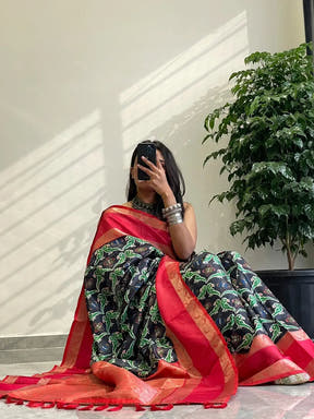 Chic Pochampally saree with soft silk Gadwal design