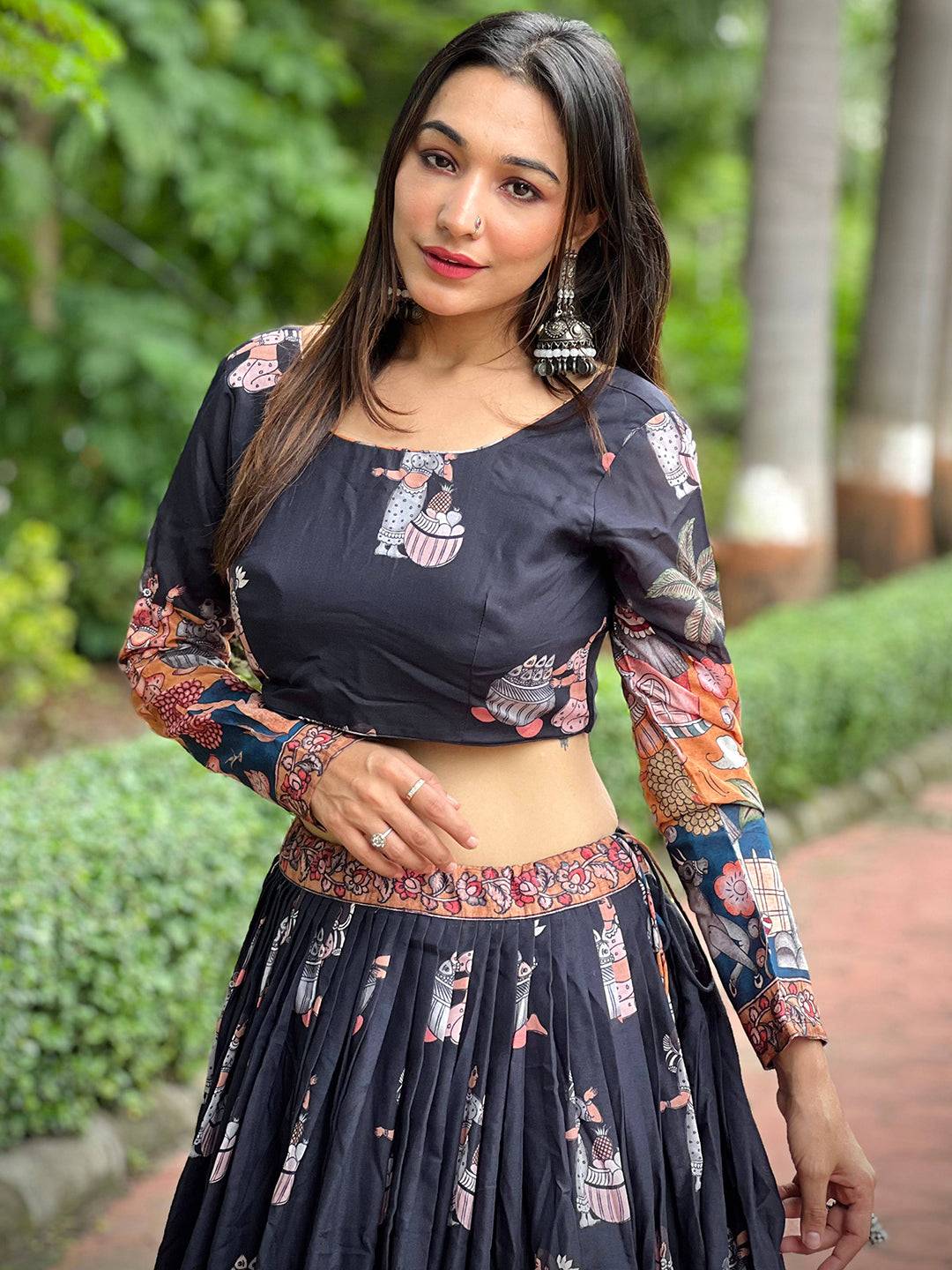 Raven Black Kalamkari Lehenga Set