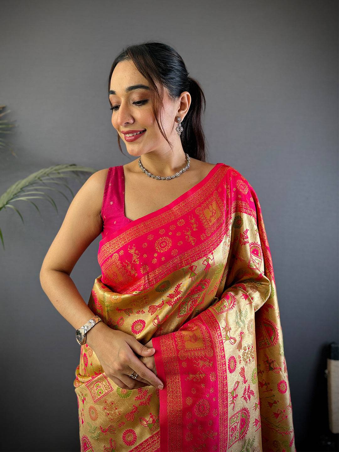 Tradition Warli Gold Zari Dharamavaram Silk Saree