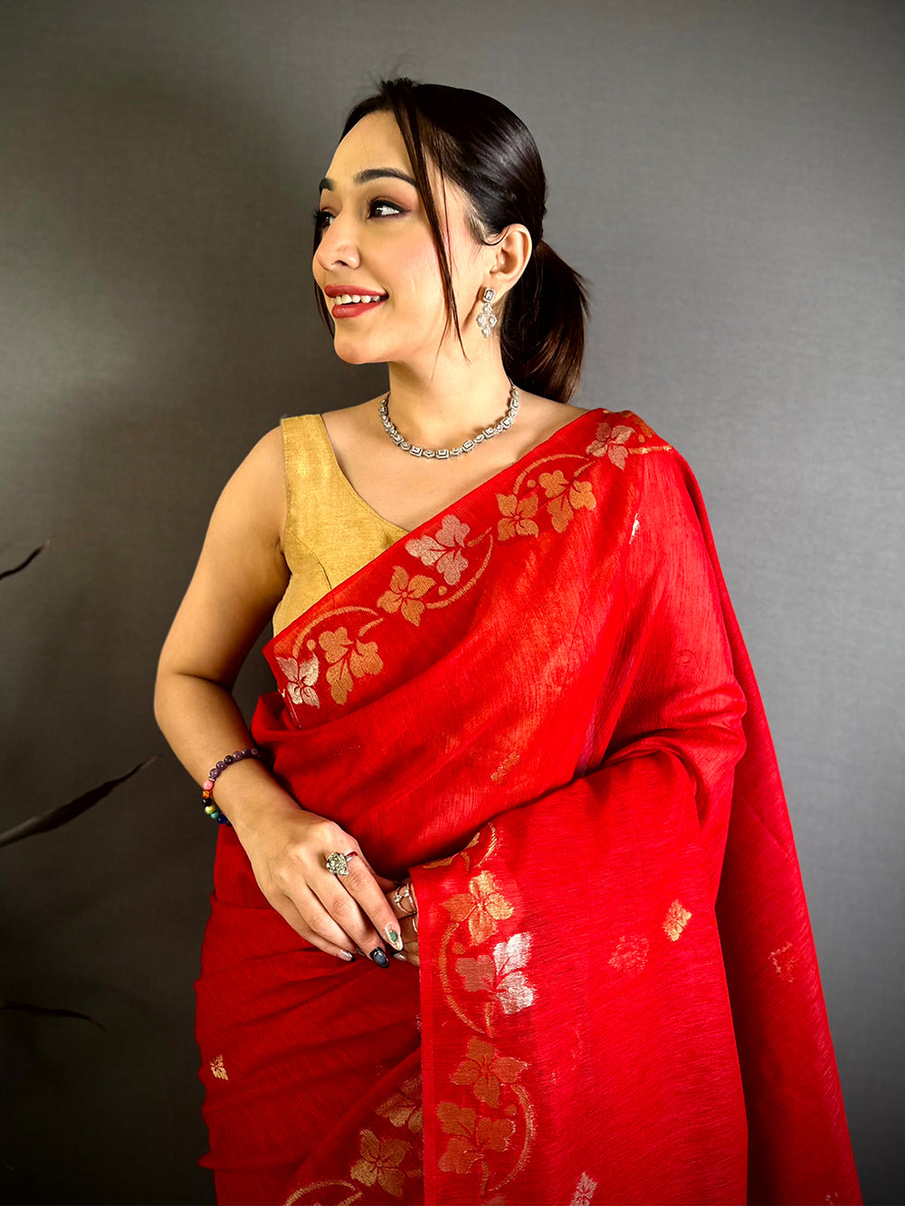 Red Sona Chandi Munga Saree
