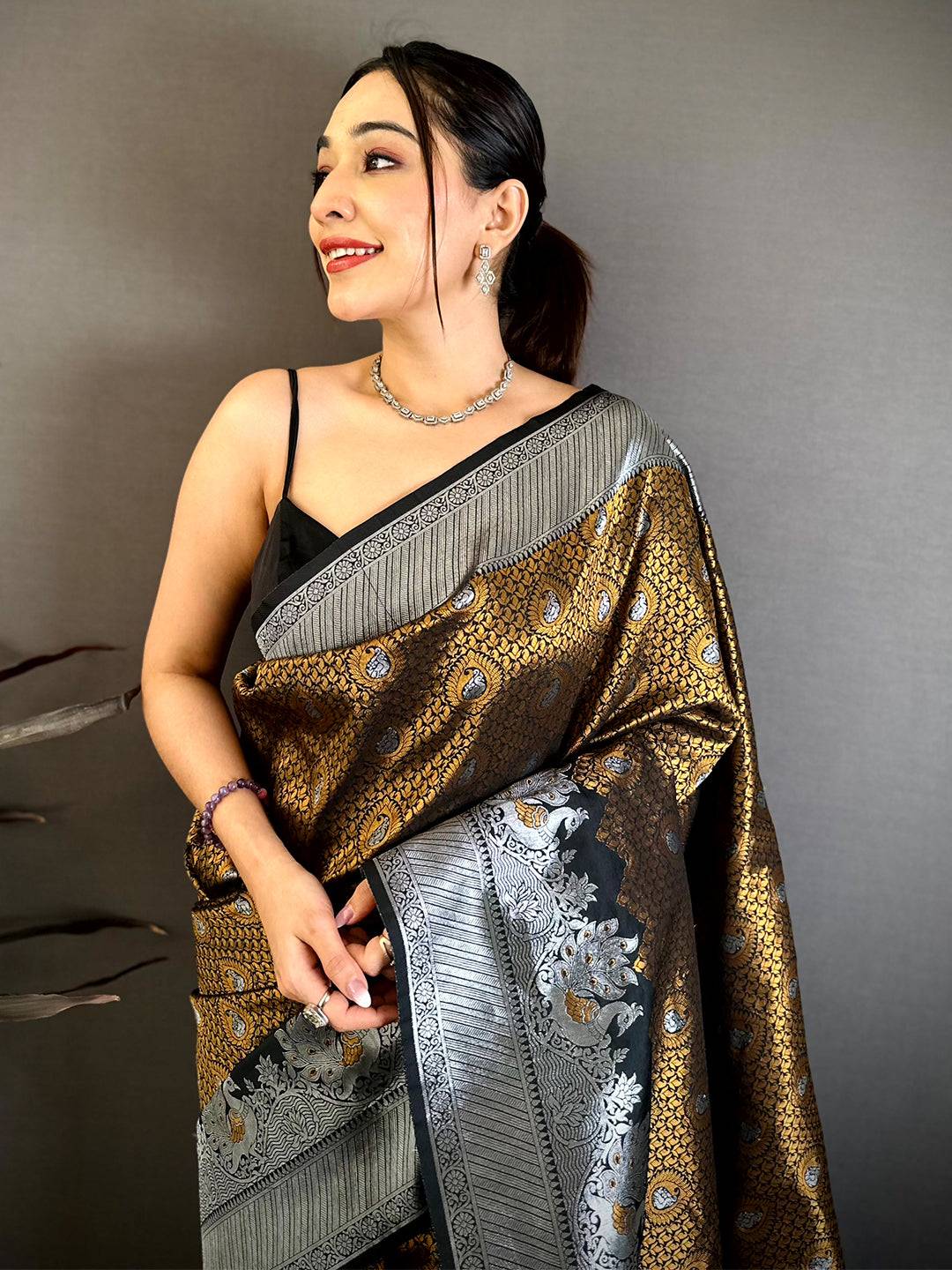 Heritage Brown Gold Zari Kanjivaram Saree