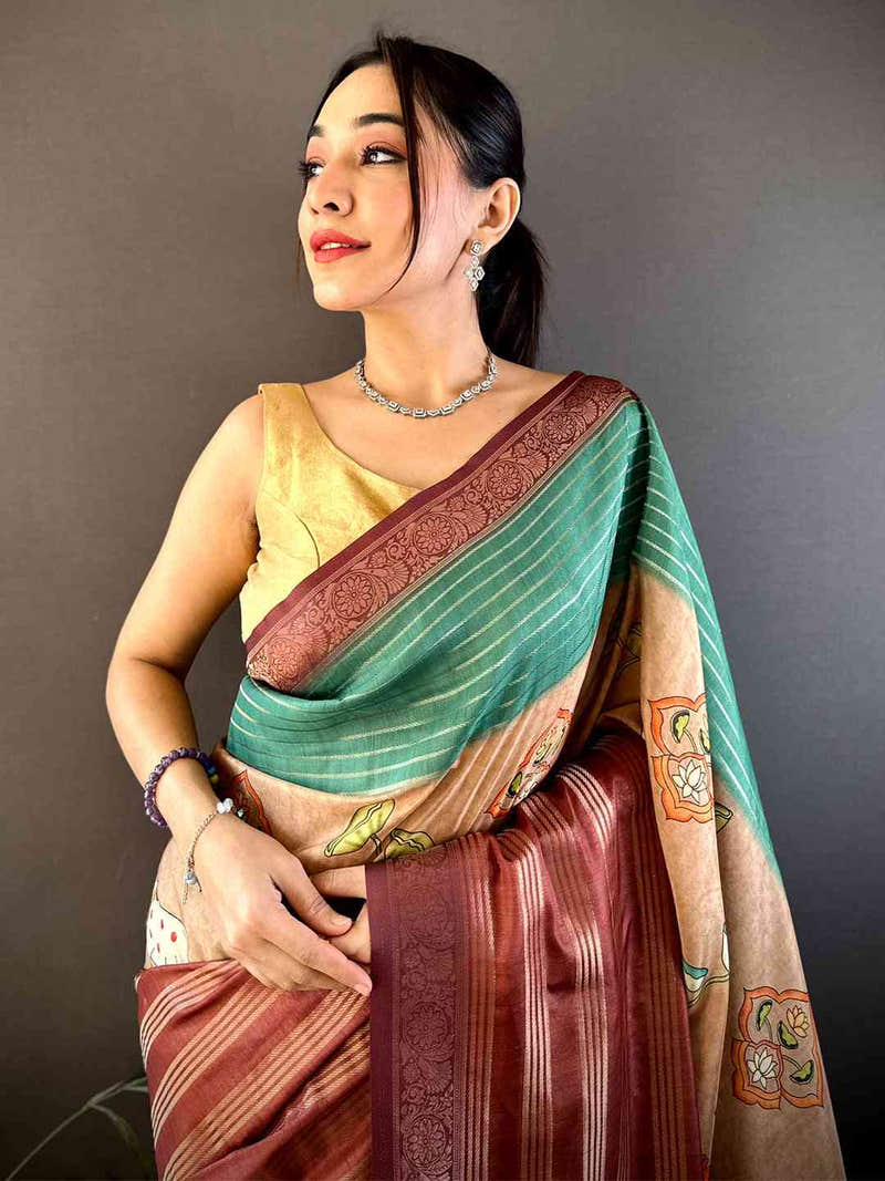 Green Soft Crepe Silk Ombre Print Saree