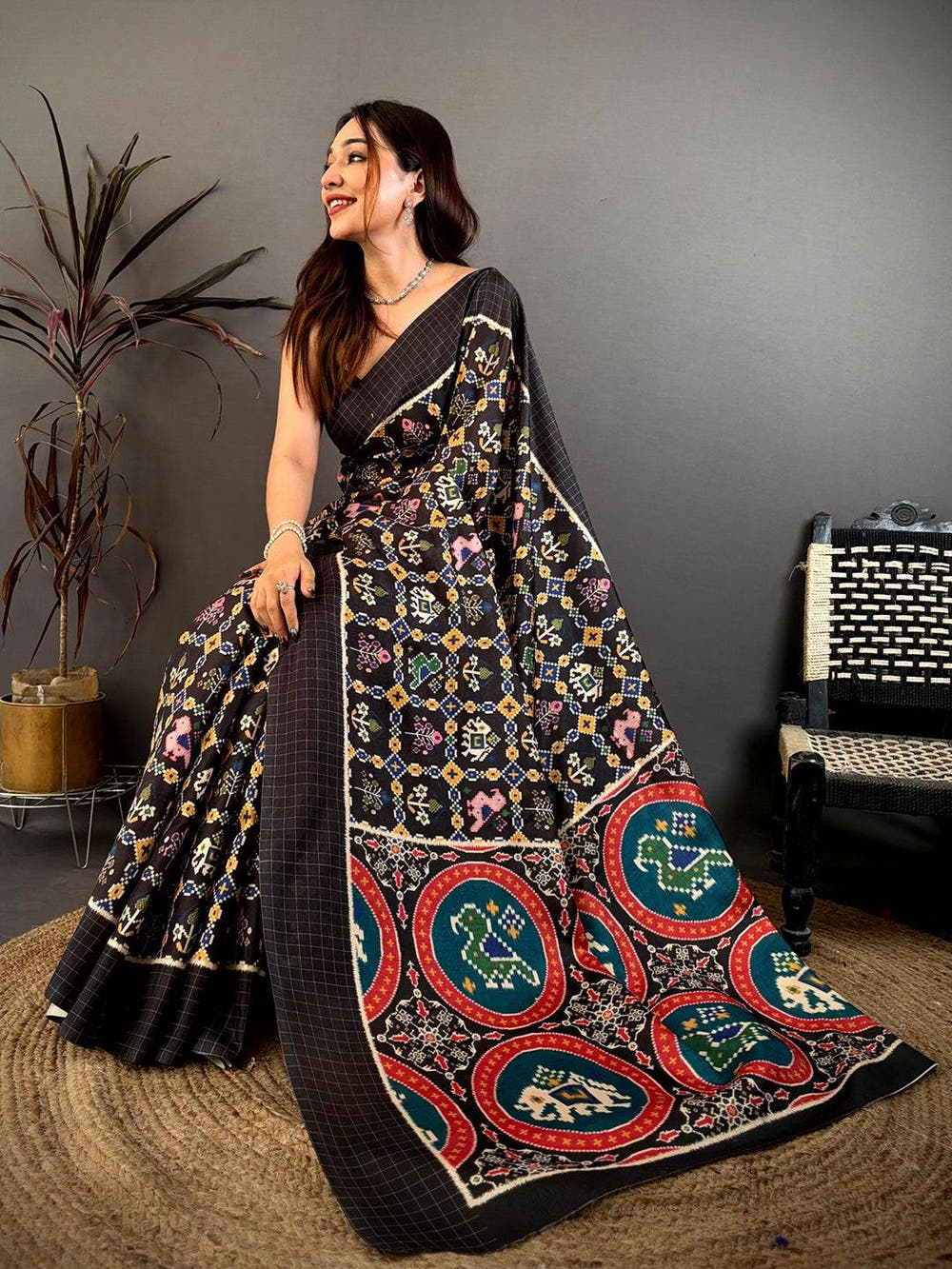 Exclusive Ikkat Pochampally Soft Tussar Saree