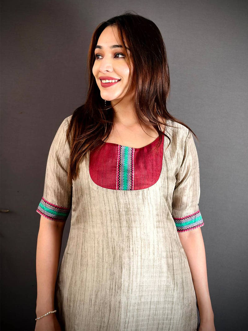 Classic Round Neck Soft Dola Silk Kurti