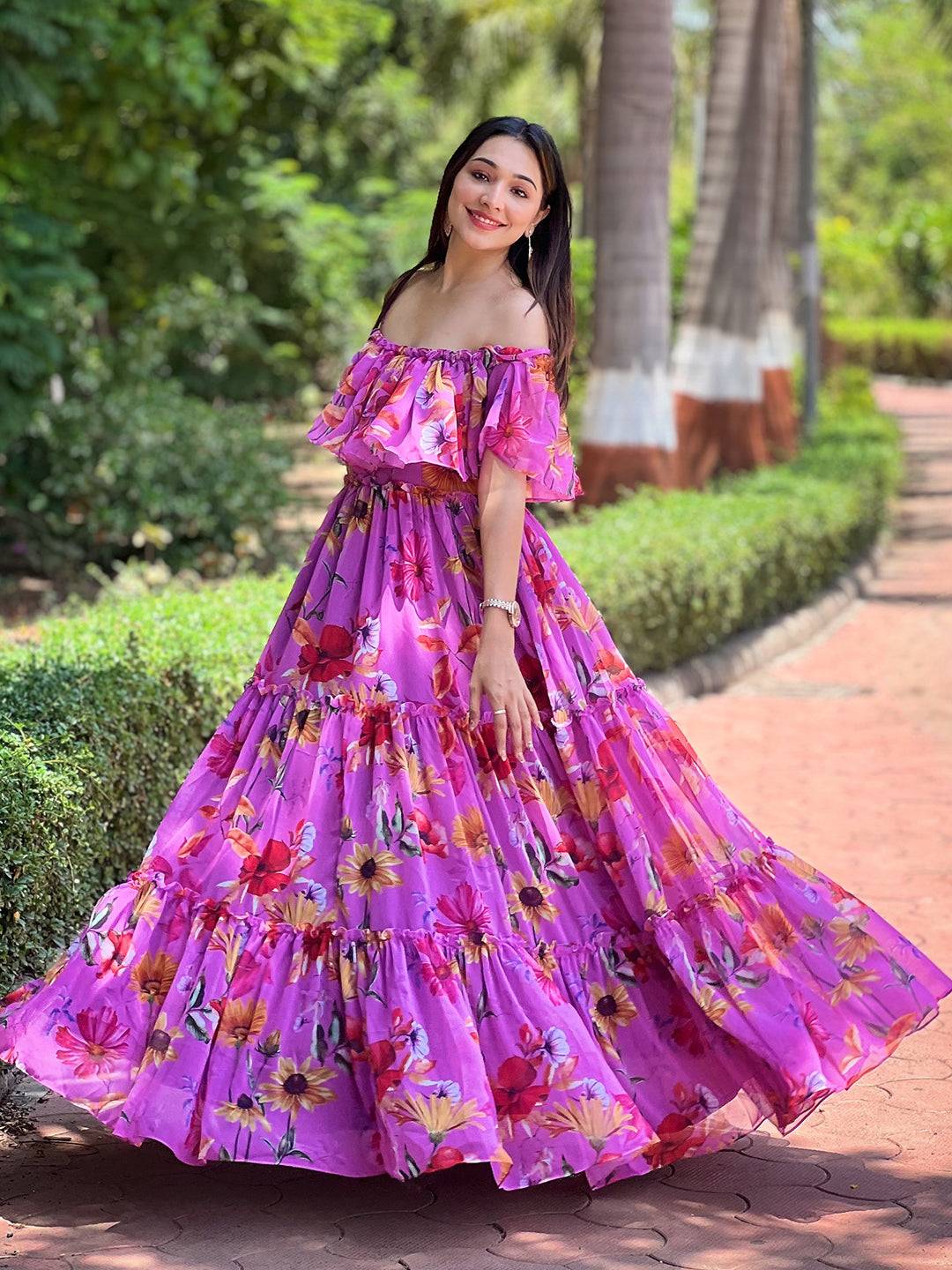 Orchid Bloom Off-shoulder Dress with floral design