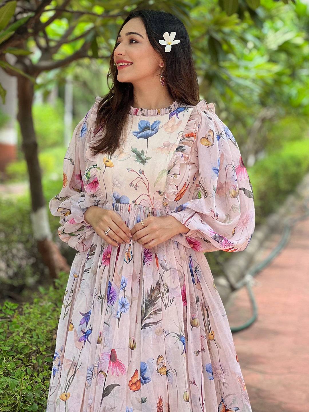 Close-up of Champagne Blossom Maxi Dress details