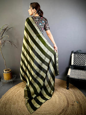 Opulent Shiny Silk Striped Print Saree