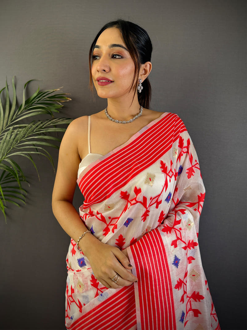 Pink Soft Dhakai Jamdani Silk Saree