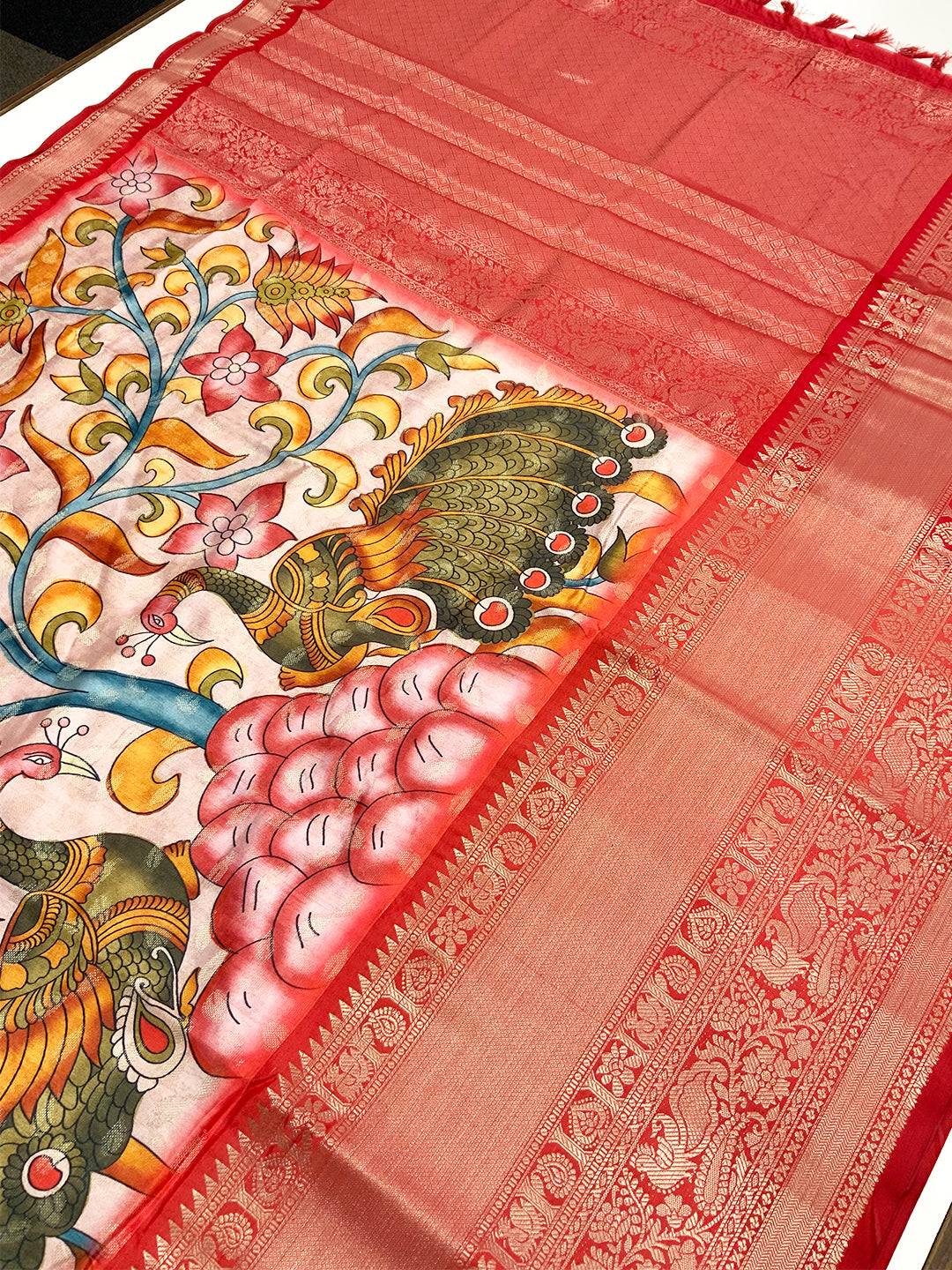 Royal Kalamkari Pattu Banarasi Silk Saree