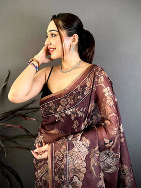 Radiant Kalamkari Linen Weave Saree