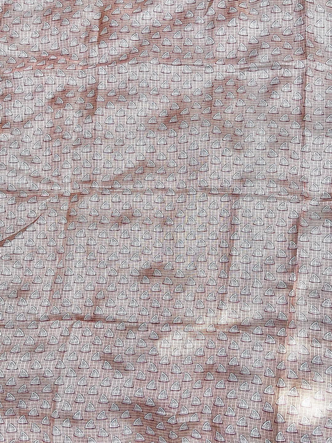 Peach Kota Doriya Silk Saree With Flower Kalamkari Print