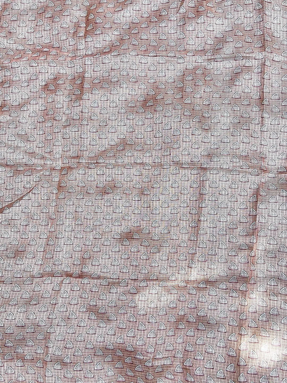 Peach Kota Doriya Silk Saree With Flower Kalamkari Print