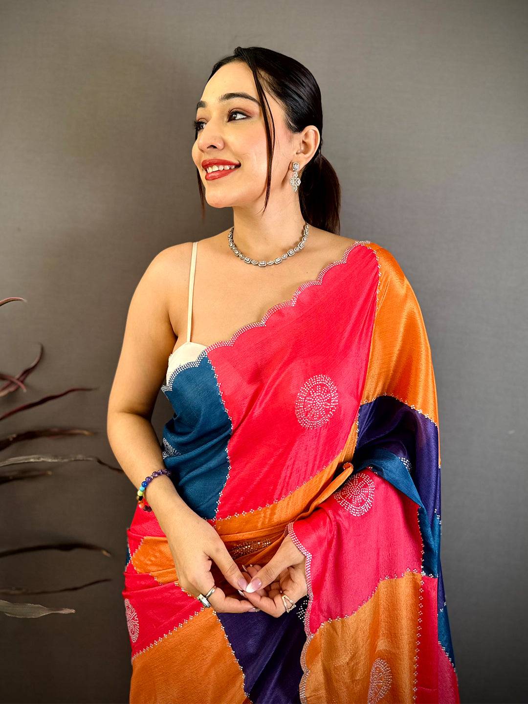 Stylish Multi Colour Printed Chinnon Chiffon Saree