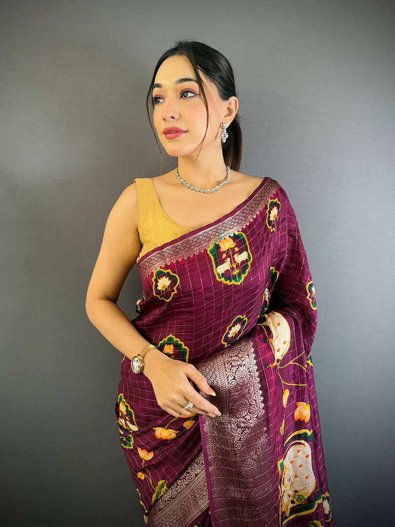 Deep Wine Pure Viscose Kalamkari Saree