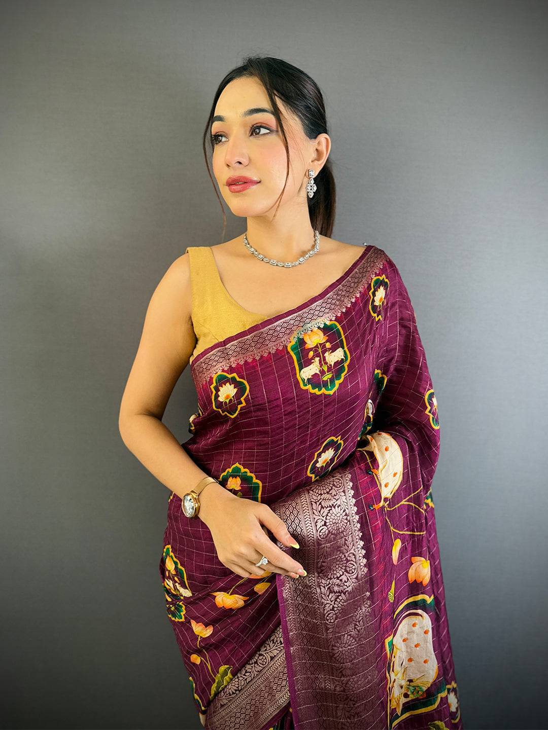 Deep Wine Pure Viscose Kalamkari Saree