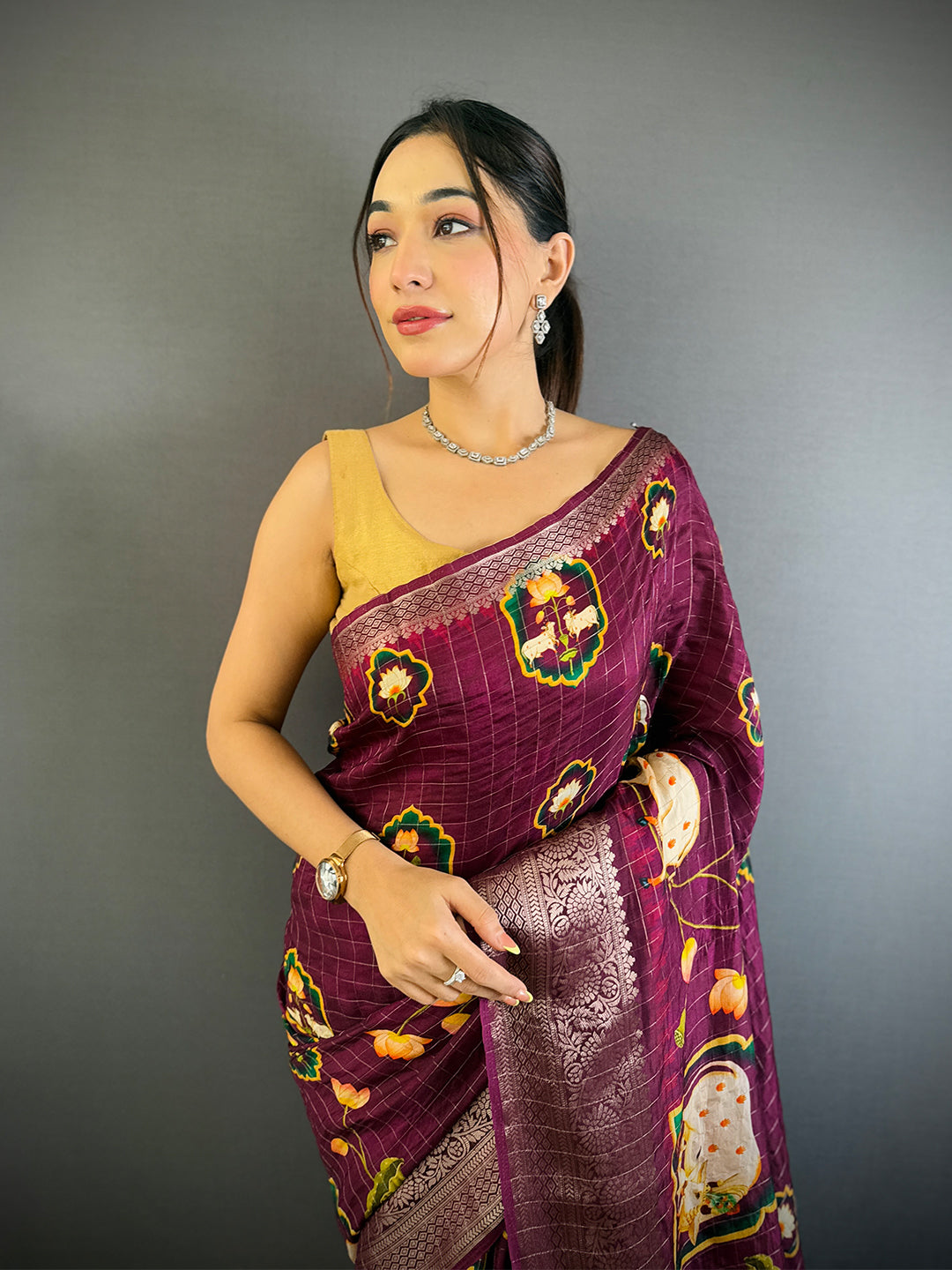 Deep Wine Pure Viscose Kalamkari Saree