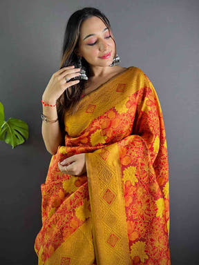 Rust Soft Silk Butta Weaving Saree

