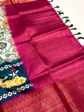 Light Blue Floral Banarasi Silk Saree