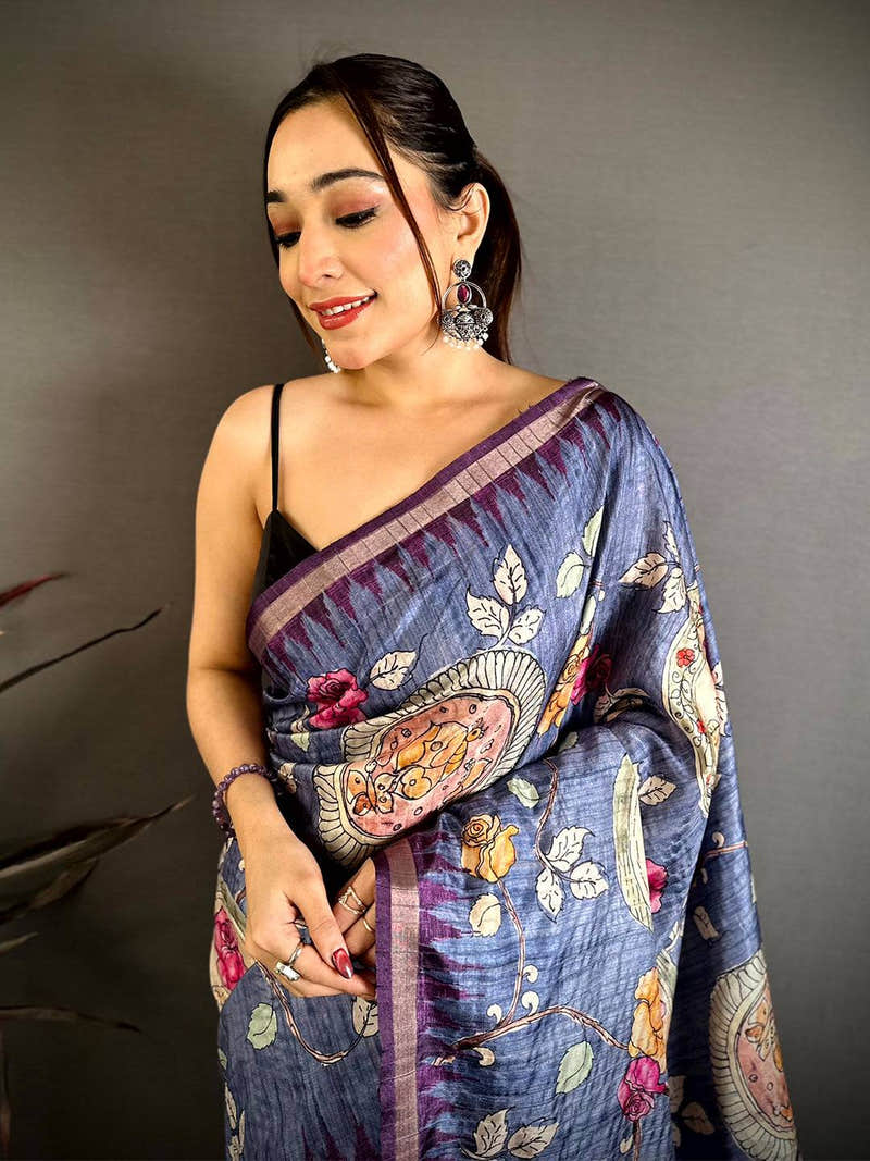 Stylish Pochampally Art Pallu Tussar Saree