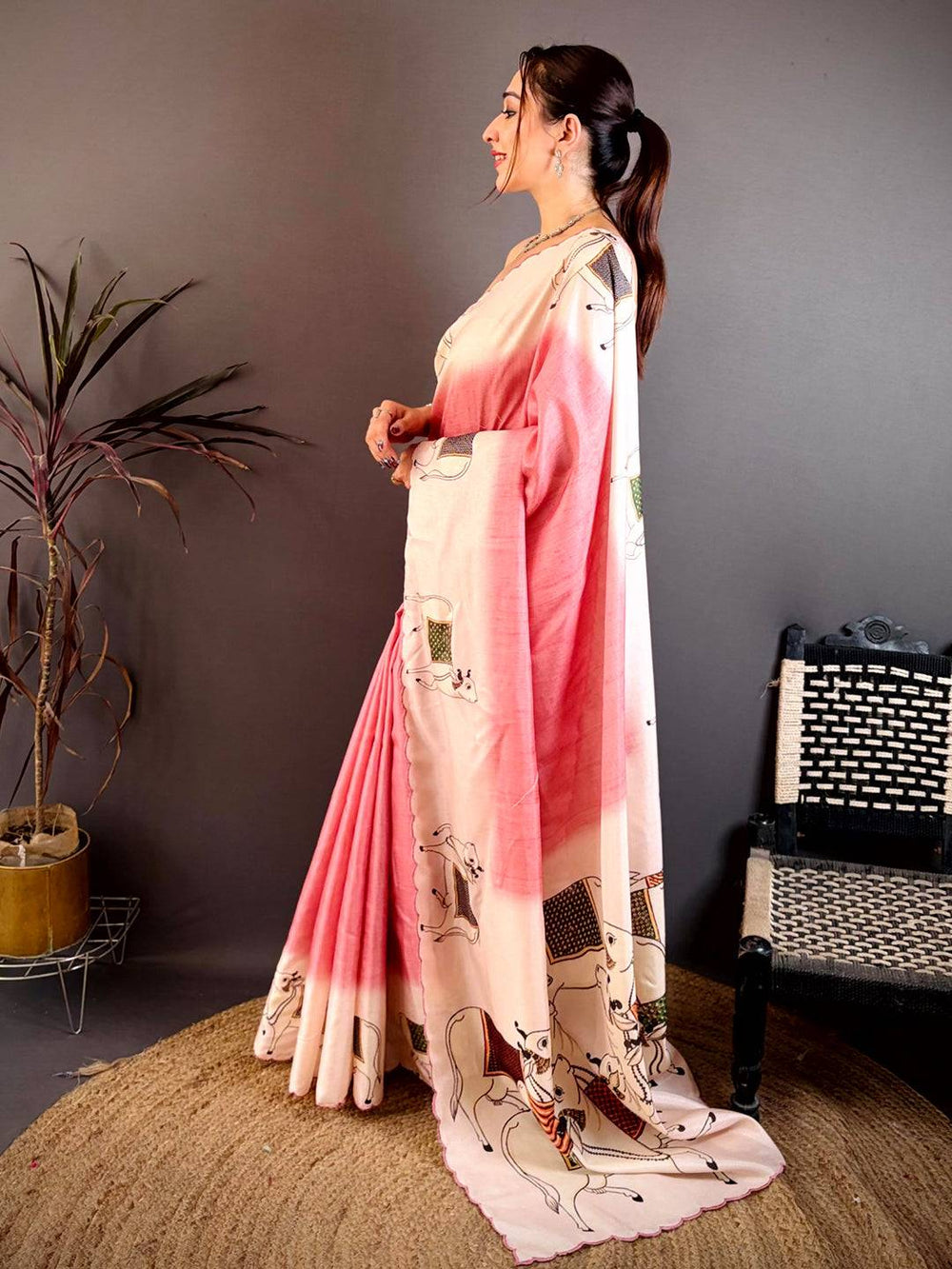 Pichwai Embroidered Tussar Saree