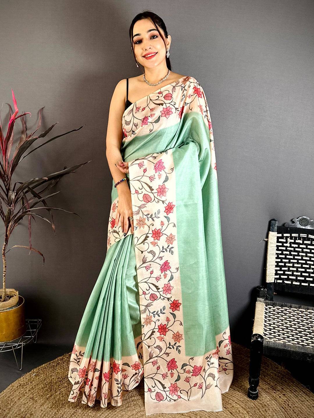 Radiance Floral Border Tussar Saree