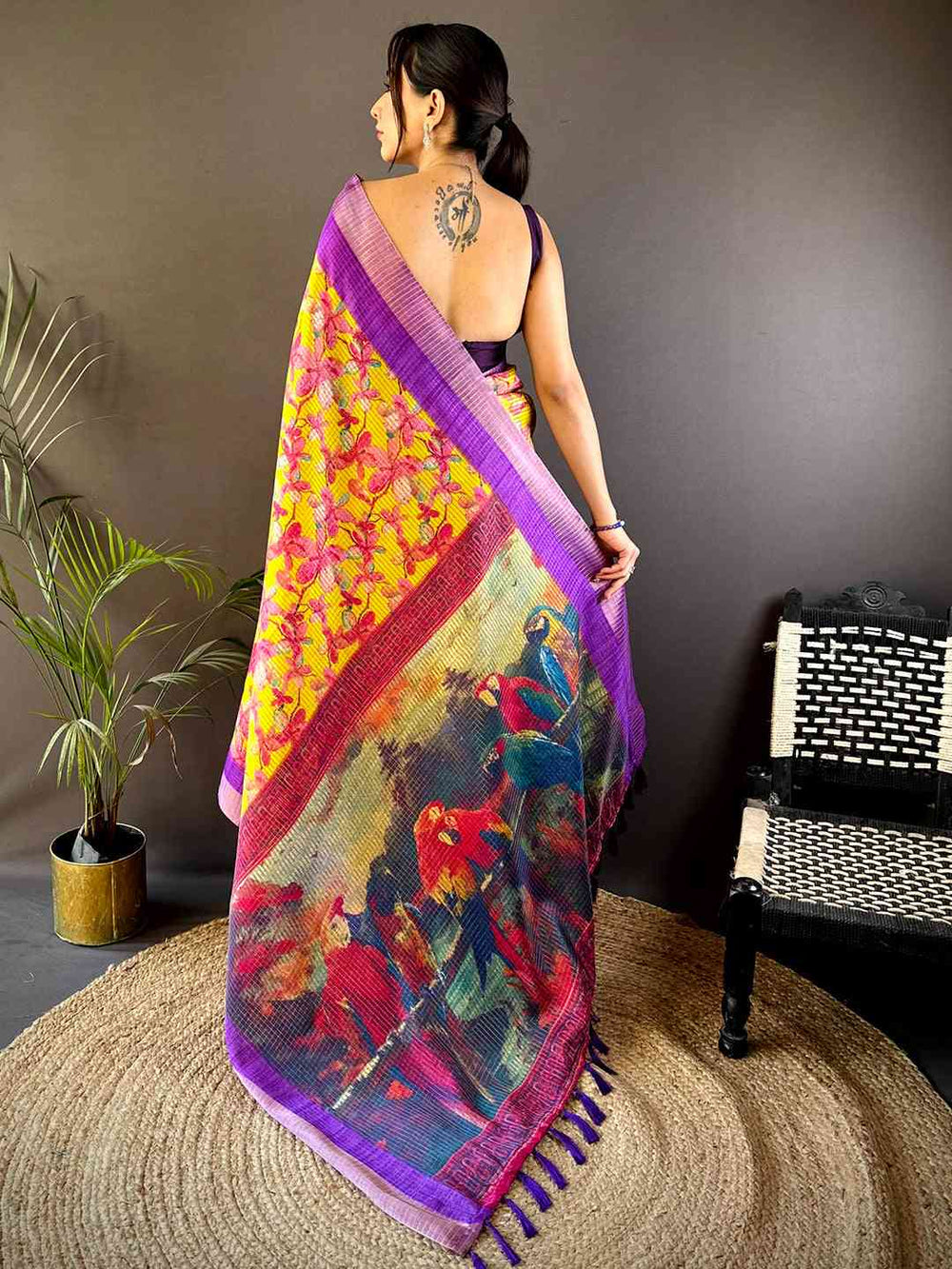 Radiant Yellow Tissue Chanderi Digital Print Saree