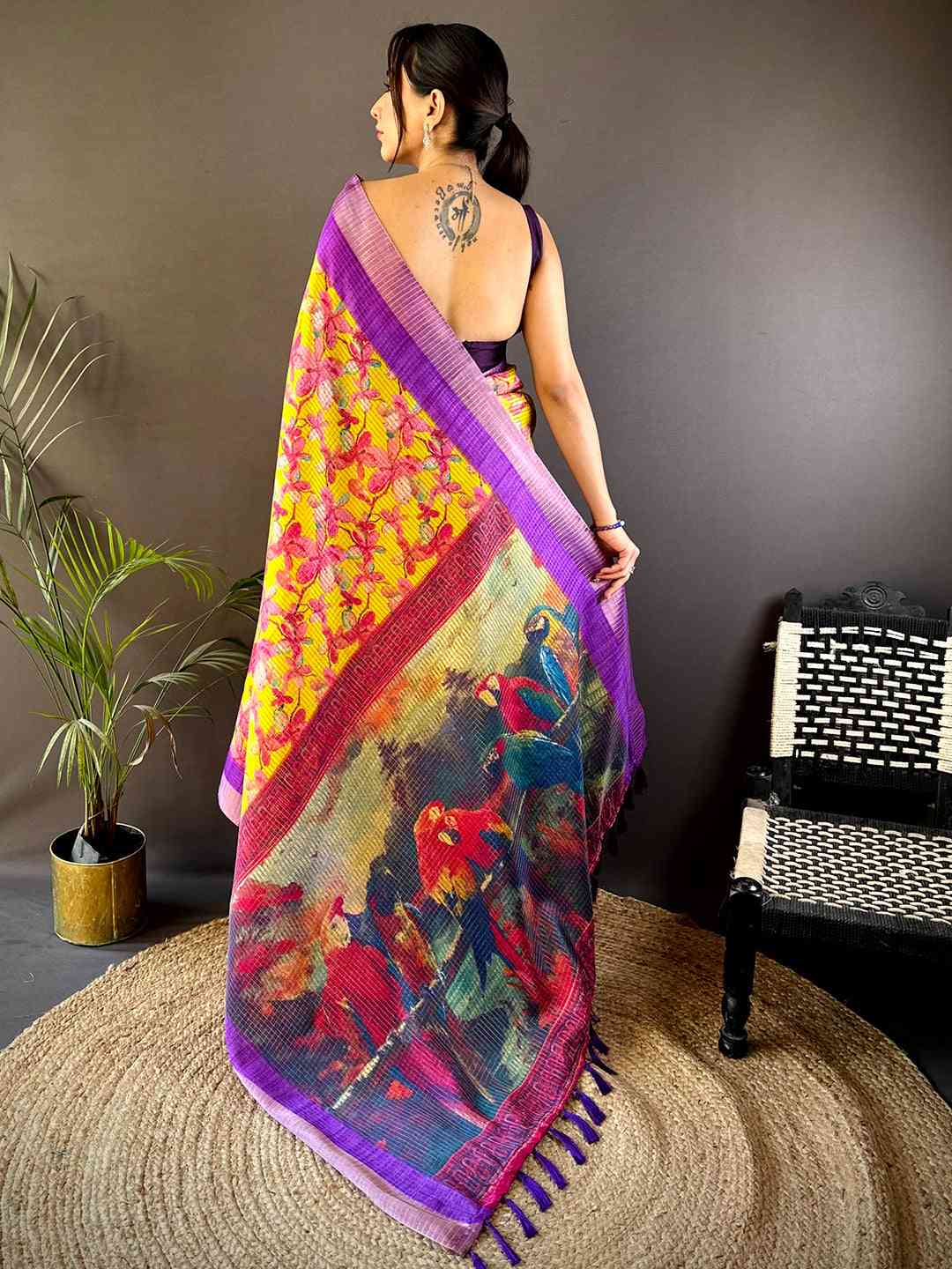 Radiant Yellow Tissue Chanderi Digital Print Saree