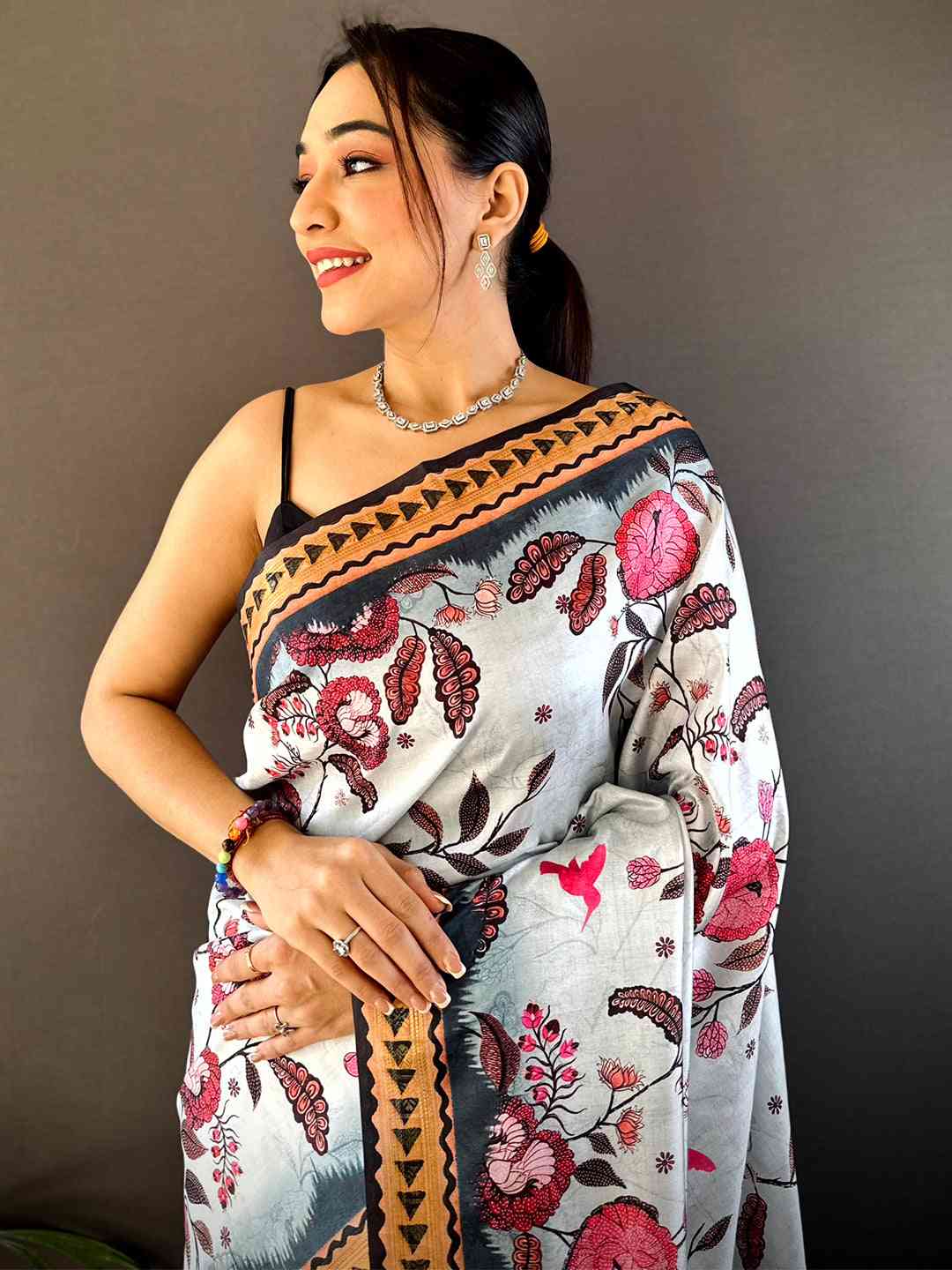 Ice Blue Soft Silk Floral Saree