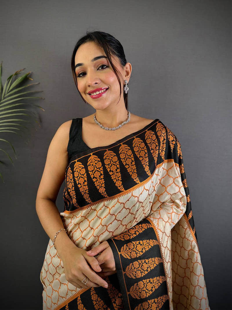 White Soft Banarasi Katan Silk Saree