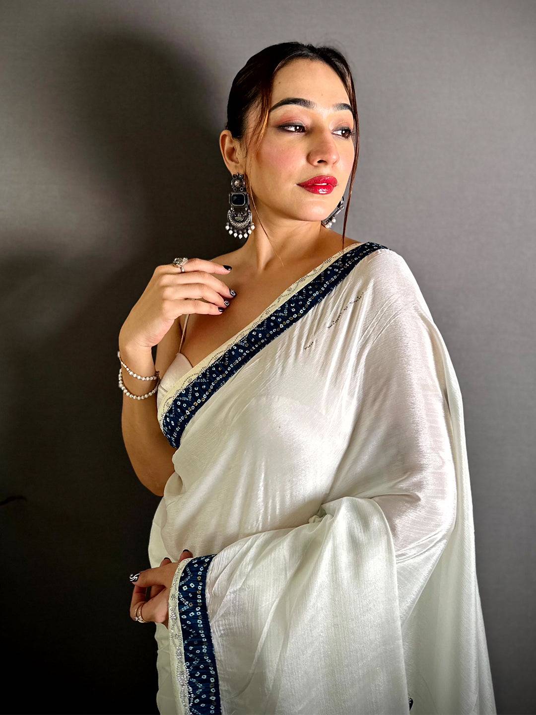 Navy Soft Chinnon Butterfly Butta Saree
