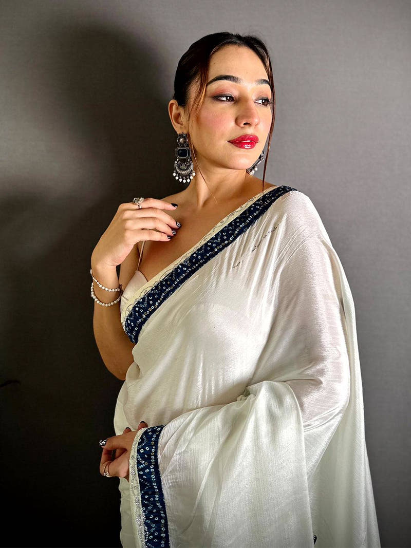 Navy Soft Chinnon Butterfly Butta Saree