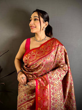 Radiant Peach Ikkat Soft Silk Saree